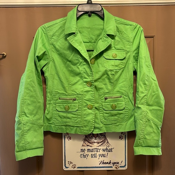 Y2K Lime Green Button Up Jacket size Medium - Picture 1 of 4